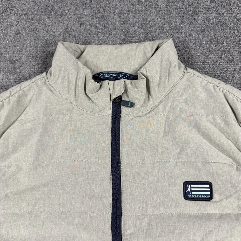 Live Forever Golf Vest Mens Large Gray Quilted Performance Zip Pockets